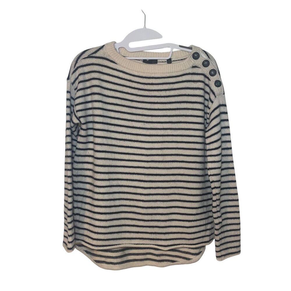 ATM Black White Striped Wool Blend Long Sleeve Sweater S Nautical Preppy Warm